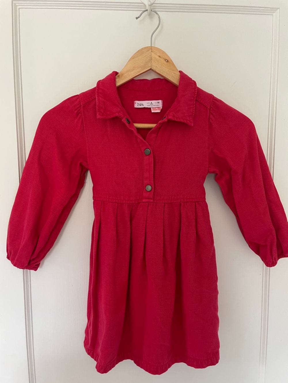 Zara Red Long Sleeve Corduroy Dress
